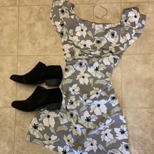 Banana Republic Grey Floral Off-Shoulder Dress